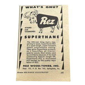 Vintage 1963 Print Ad Ram Sheep Superthane Rez Wood Products Original Ad